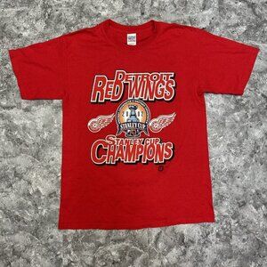 Vintage Detroit Red Wings 2002 Stanley Cup Champions T Shirt Hanes Tag Size L